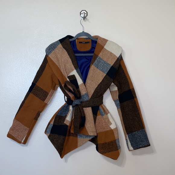 NWOT - ZAFUL - BELTED WOOL BLEND PLAID PEA COAT - Picture 3 of 16